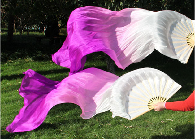Belly Dance Double Fan Lengthened Dance Fan Colorful Long Silk Fan