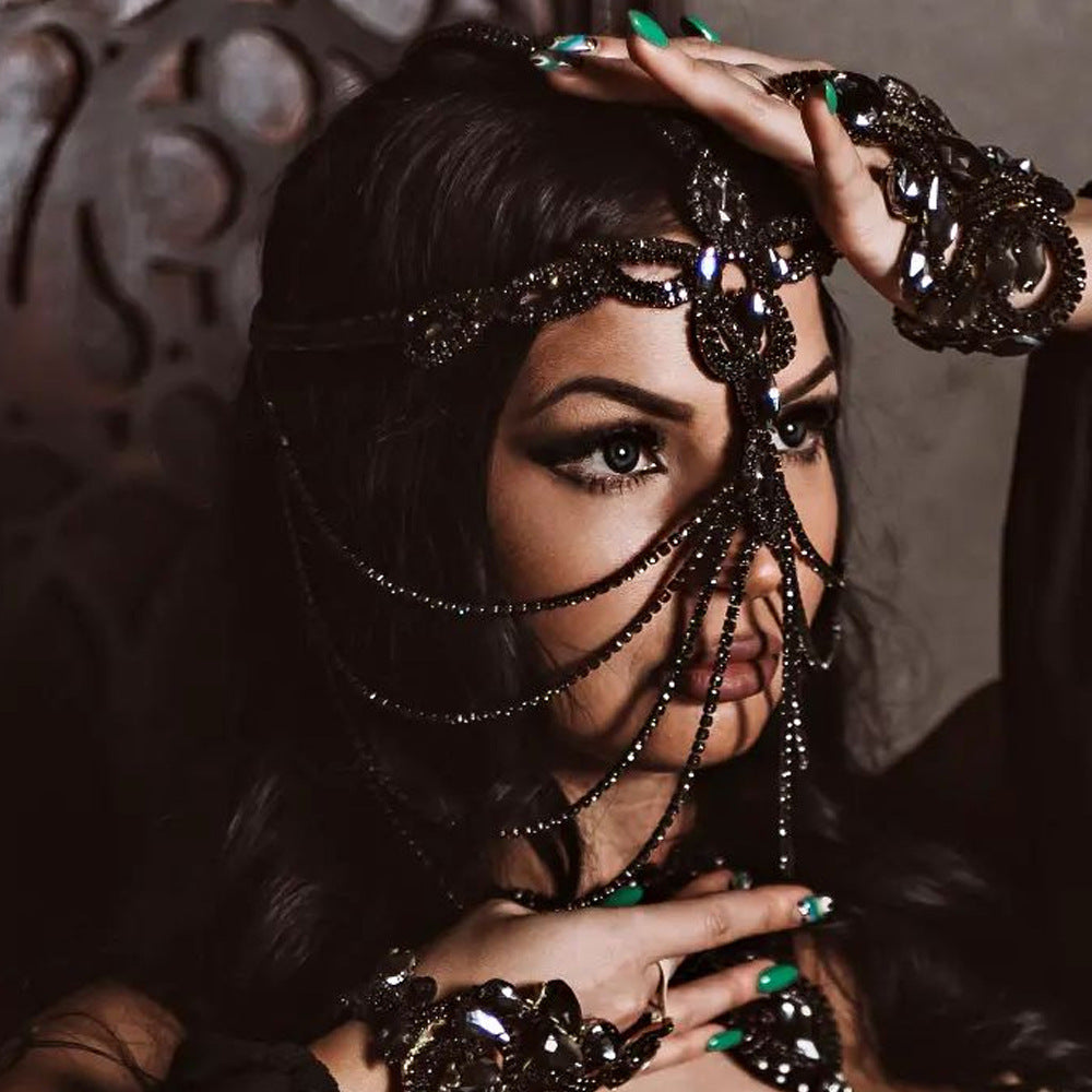Exaggerated Rhinestone Black Mask Hair Accessories