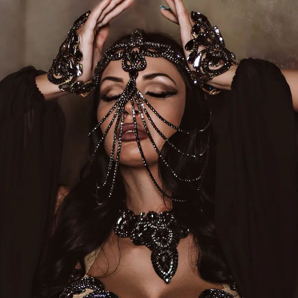 Exaggerated Rhinestone Black Mask Hair Accessories