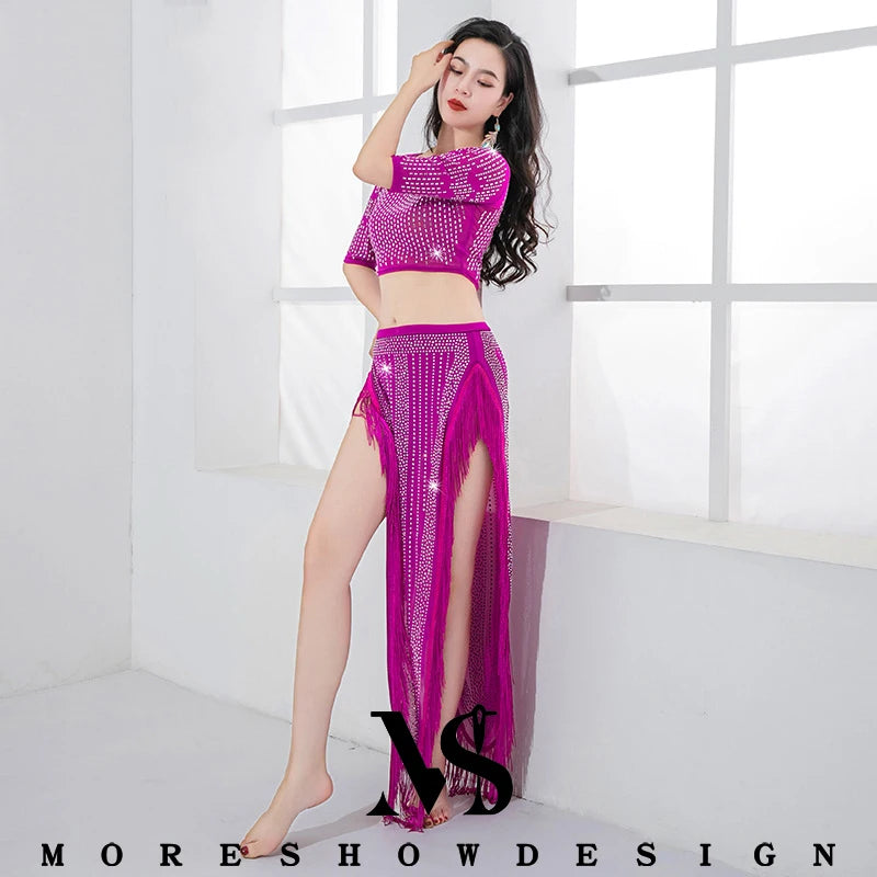 Belly Dance Professional Performance Clothings Top + Skirt For Women 2 Pieces Set Dancewear Outfits Clothes Set Practice Costume