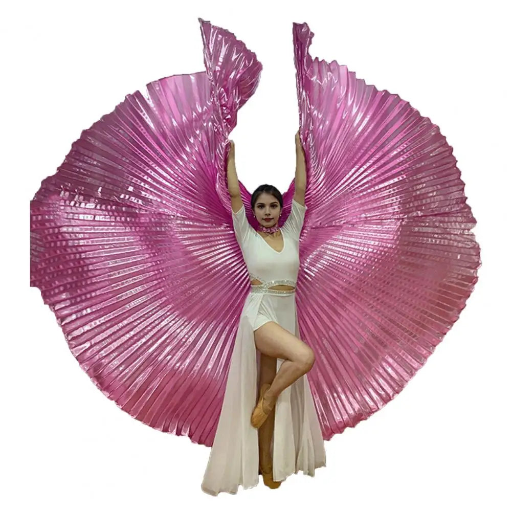 1 Set Performance Cape with Telescopic Rod 360 Degree Belly Dance Wings Egyptian Costume Pleated Halloween Performance Props
