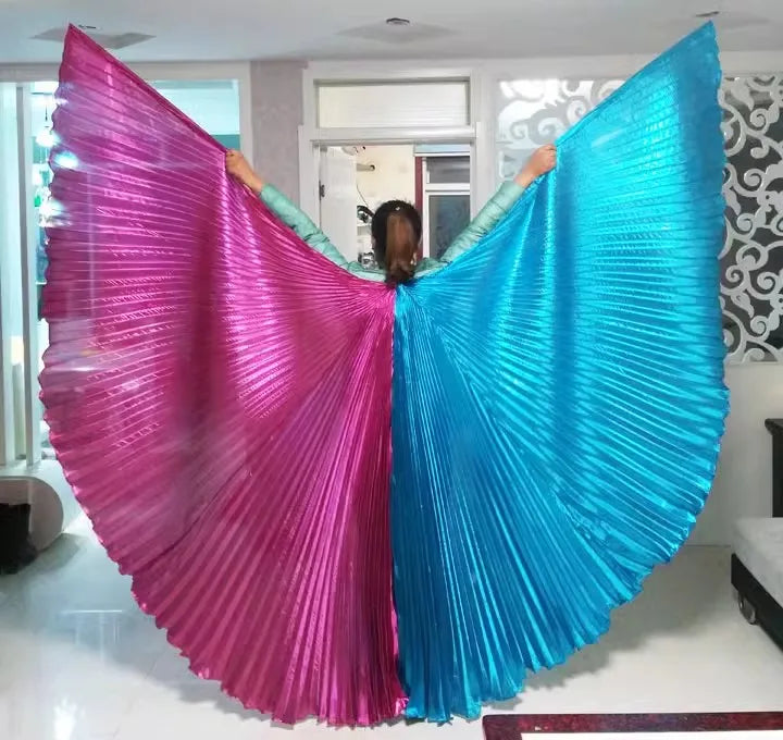 Adult Belly Dance Wings Dance Props Rose Red Royal Blue Double Color Split Golden Indian Dance Oriental Dance Accessory Wings