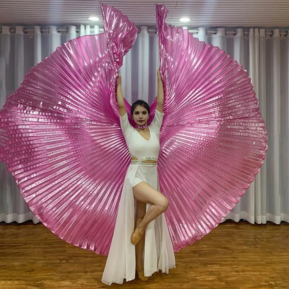 1 Set Performance Cape with Telescopic Rod 360 Degree Belly Dance Wings Egyptian Costume Pleated Halloween Performance Props