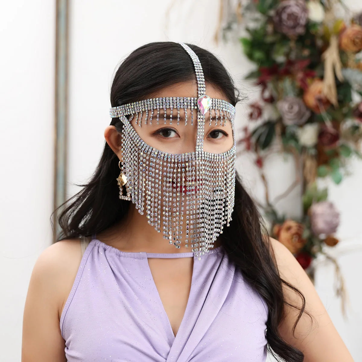 1pcs/lot woman fashion rhinestone belly dance face mask