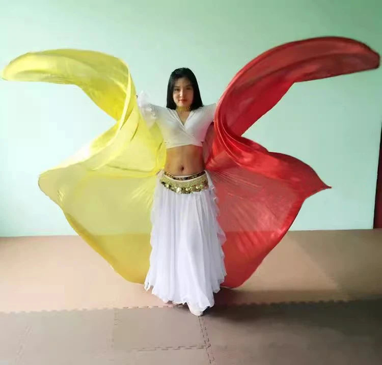 Adult Belly Dance Wings Dance Props Rose Red Royal Blue Double Color Split Golden Indian Dance Oriental Dance Accessory Wings