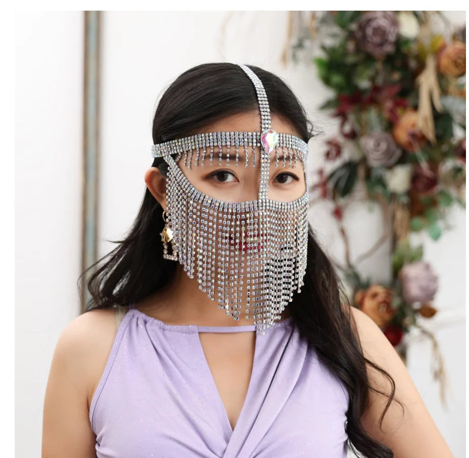 1pcs/lot woman fashion rhinestone belly dance face mask
