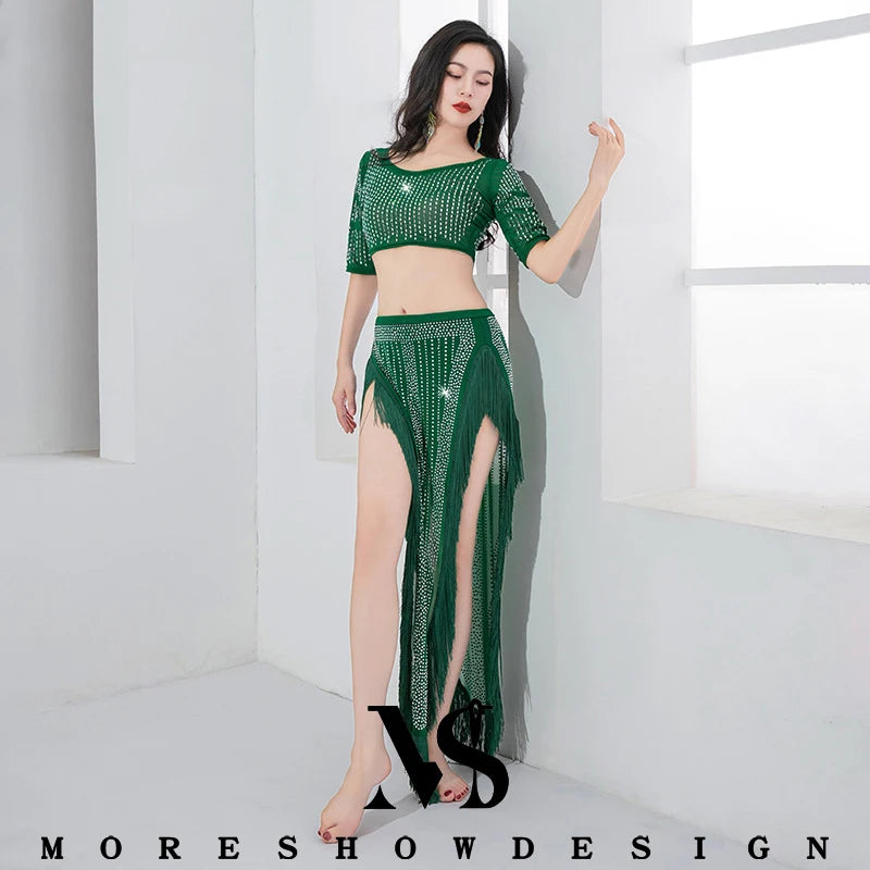 Belly Dance Professional Performance Clothings Top + Skirt For Women 2 Pieces Set Dancewear Outfits Clothes Set Practice Costume