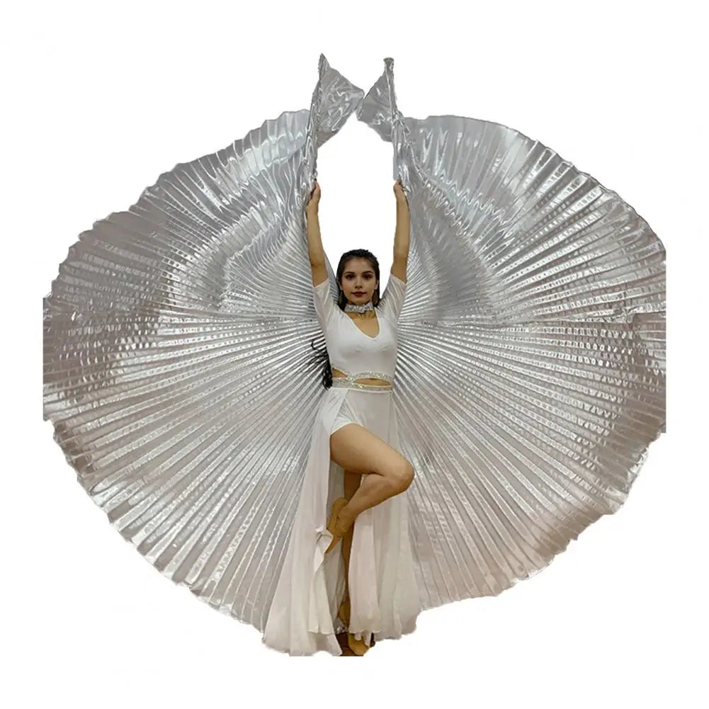 1 Set Performance Cape with Telescopic Rod 360 Degree Belly Dance Wings Egyptian Costume Pleated Halloween Performance Props