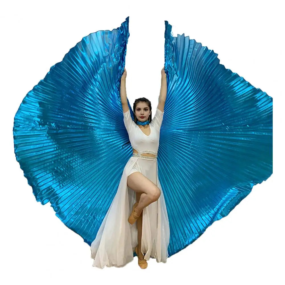 1 Set Performance Cape with Telescopic Rod 360 Degree Belly Dance Wings Egyptian Costume Pleated Halloween Performance Props