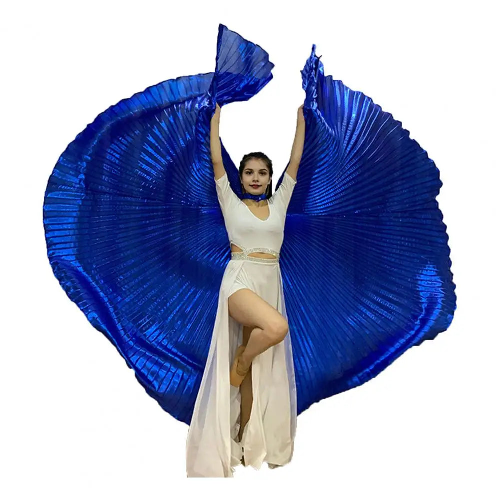 1 Set Performance Cape with Telescopic Rod 360 Degree Belly Dance Wings Egyptian Costume Pleated Halloween Performance Props