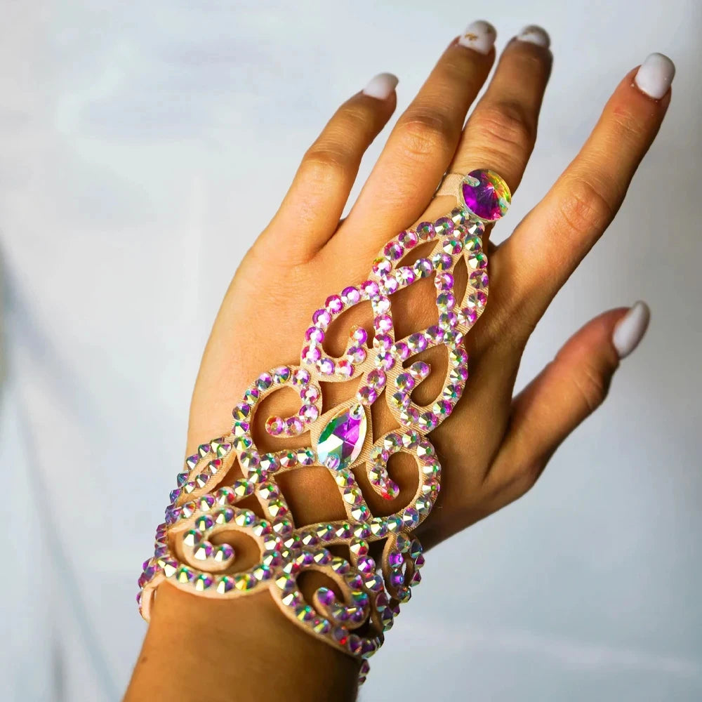 2024 Hollow Belly Dance Hand Bracelet Slave Performance for Women Fashion Design Rhinestone Bracelet Bangle Party Jewelry