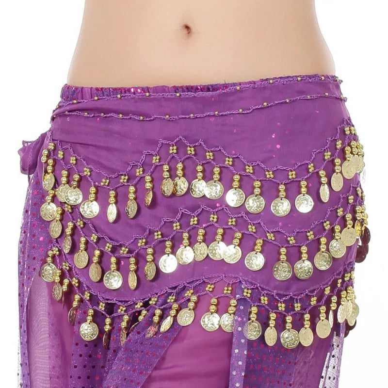 Belly Dance 128 Coin Waist Chain Indian Dance Three-Layer Gold Coin Waist Towel Dance Practice Hip Towel