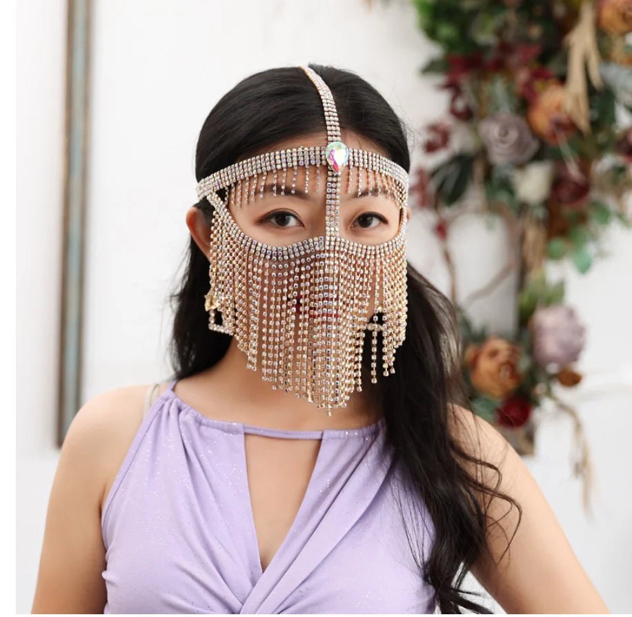 1pcs/lot woman fashion rhinestone belly dance face mask