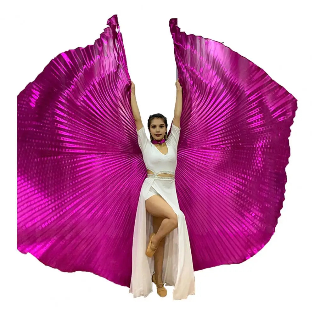 1 Set Performance Cape with Telescopic Rod 360 Degree Belly Dance Wings Egyptian Costume Pleated Halloween Performance Props