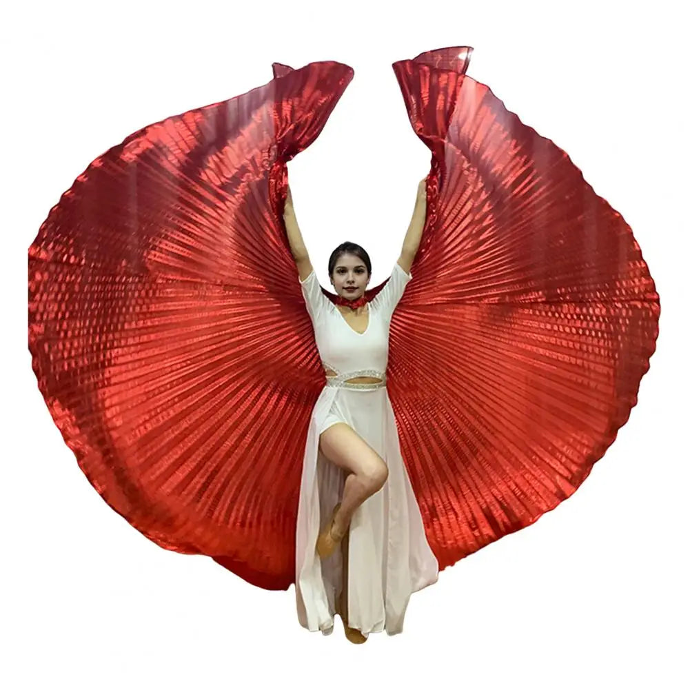 1 Set Performance Cape with Telescopic Rod 360 Degree Belly Dance Wings Egyptian Costume Pleated Halloween Performance Props