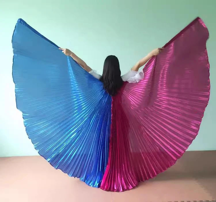 Adult Belly Dance Wings Dance Props Rose Red Royal Blue Double Color Split Golden Indian Dance Oriental Dance Accessory Wings