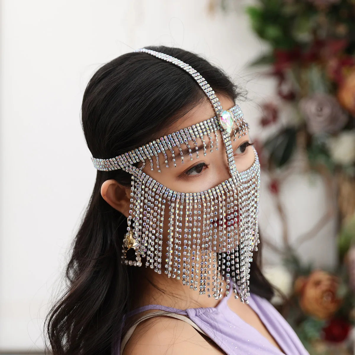 1pcs/lot woman fashion rhinestone belly dance face mask