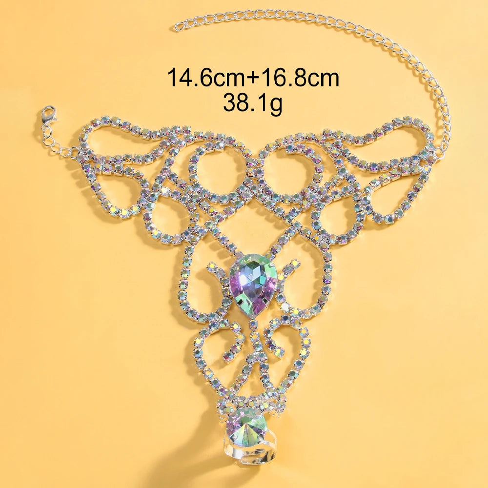 2024 Hollow Belly Dance Hand Bracelet Slave Performance for Women Fashion Design Rhinestone Bracelet Bangle Party Jewelry