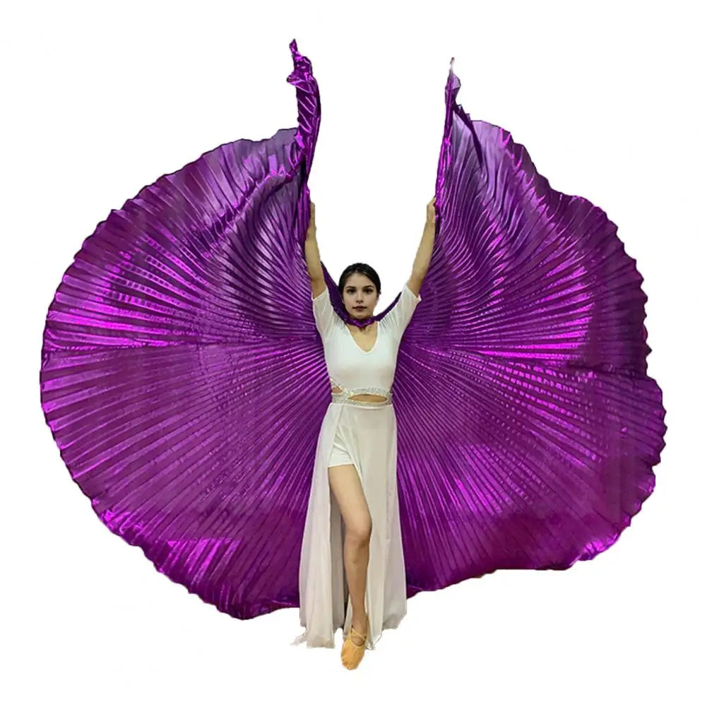 1 Set Performance Cape with Telescopic Rod 360 Degree Belly Dance Wings Egyptian Costume Pleated Halloween Performance Props