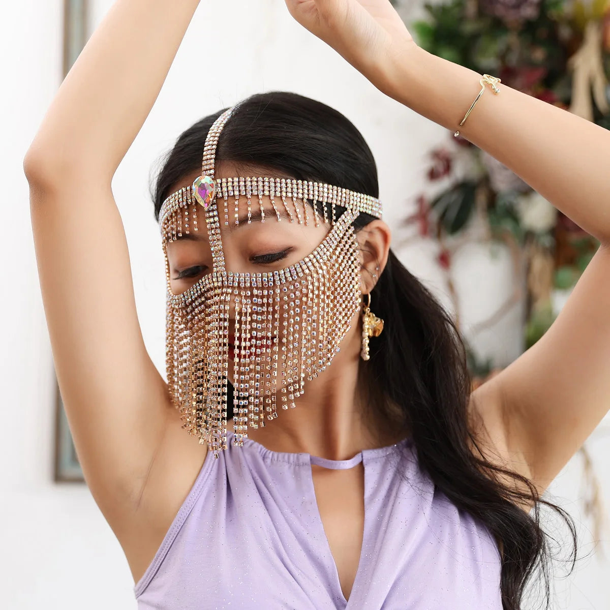 1pcs/lot woman fashion rhinestone belly dance face mask