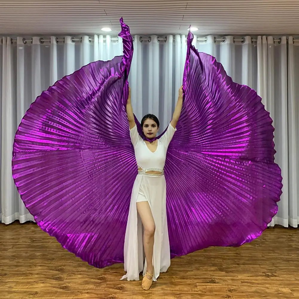 1 Set Performance Cape with Telescopic Rod 360 Degree Belly Dance Wings Egyptian Costume Pleated Halloween Performance Props
