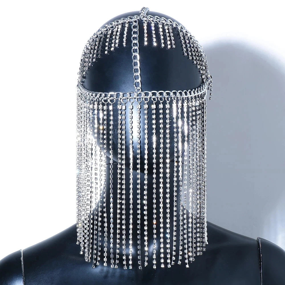 2024 Face Tassel Mask for Women Chain Cosplay Full Rhinestone Carnival Clothing Women Custumes Fashion Rave Masks Party Jewelry