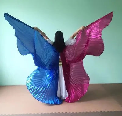 Adult Belly Dance Wings Dance Props Rose Red Royal Blue Double Color Split Golden Indian Dance Oriental Dance Accessory Wings