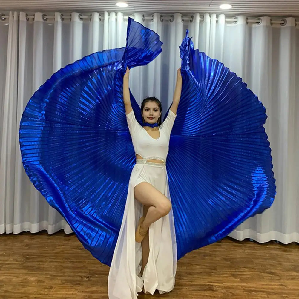 1 Set Performance Cape with Telescopic Rod 360 Degree Belly Dance Wings Egyptian Costume Pleated Halloween Performance Props
