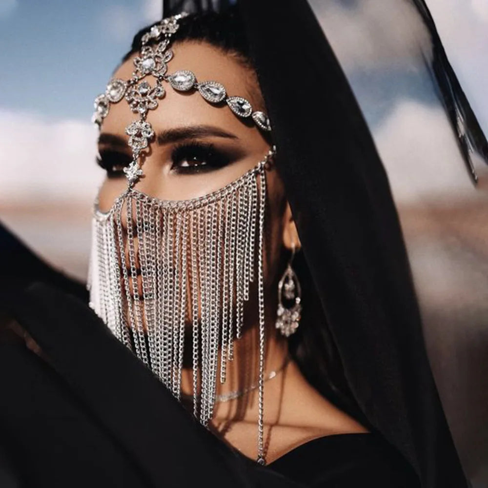 2024 Trend New Ladies Fashion Rhinestone Mask Fringe Face Accessories Dance Party Jewelry Accessories