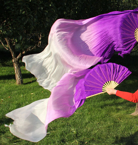 Belly Dance Double Fan Lengthened Dance Fan Colorful Long Silk Fan