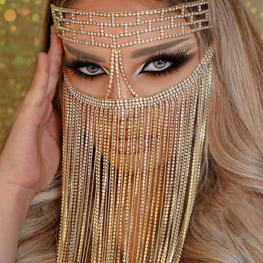 2024 Trend New Ladies Fashion Rhinestone Mask Fringe Face Accessories Dance Party Jewelry Accessories