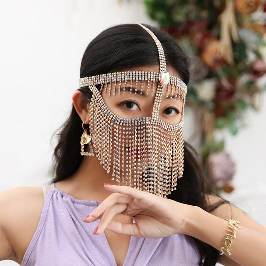 1pcs/lot woman fashion rhinestone belly dance face mask